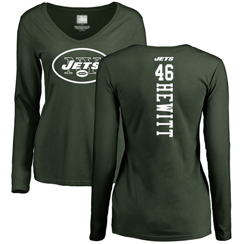 New York Jets Green Women Neville Hewitt Backer NFL Football #46 Long Sleeve T Shirt->nfl t-shirts->Sports Accessory
